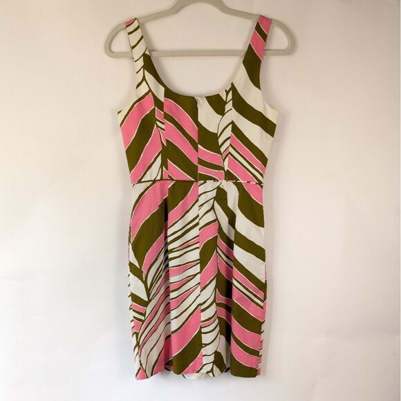 Trina Turk Dress Women's Size 4 Pink Olive White Abstract Cotton Sleeveless - Picture 6 of 11